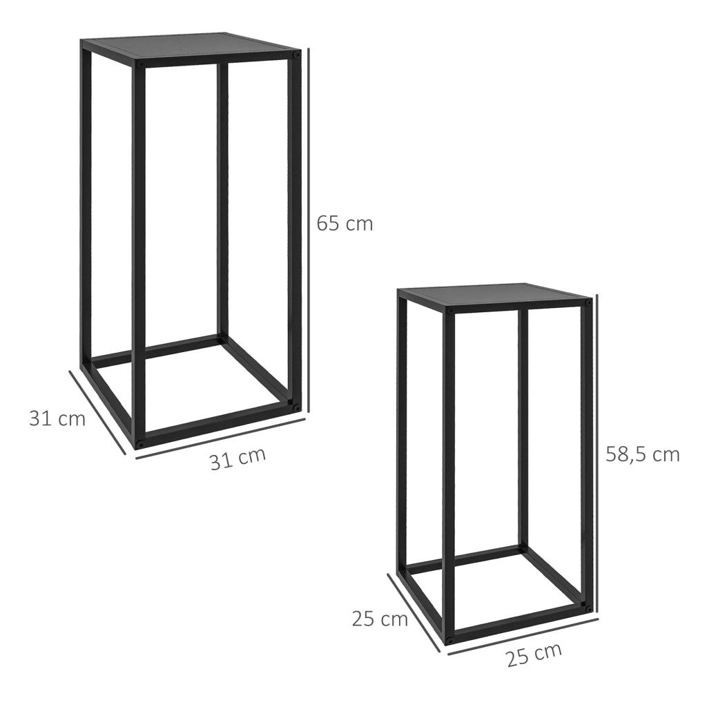 Set di 2 portapiante 25x25x58.5 e 31x31x65 cm salvaspazio in acciaio nero