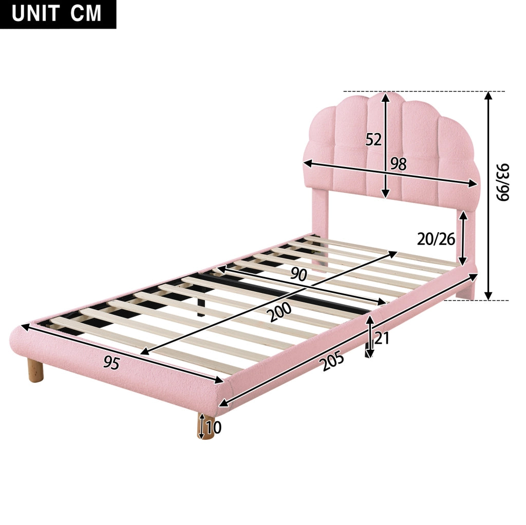 LETTO singolo 90x200 cm imbottito in Bouclé rosa