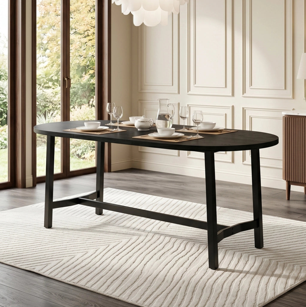 Tavolo da pranzo nero 180×80 cm con gambe in ferro
