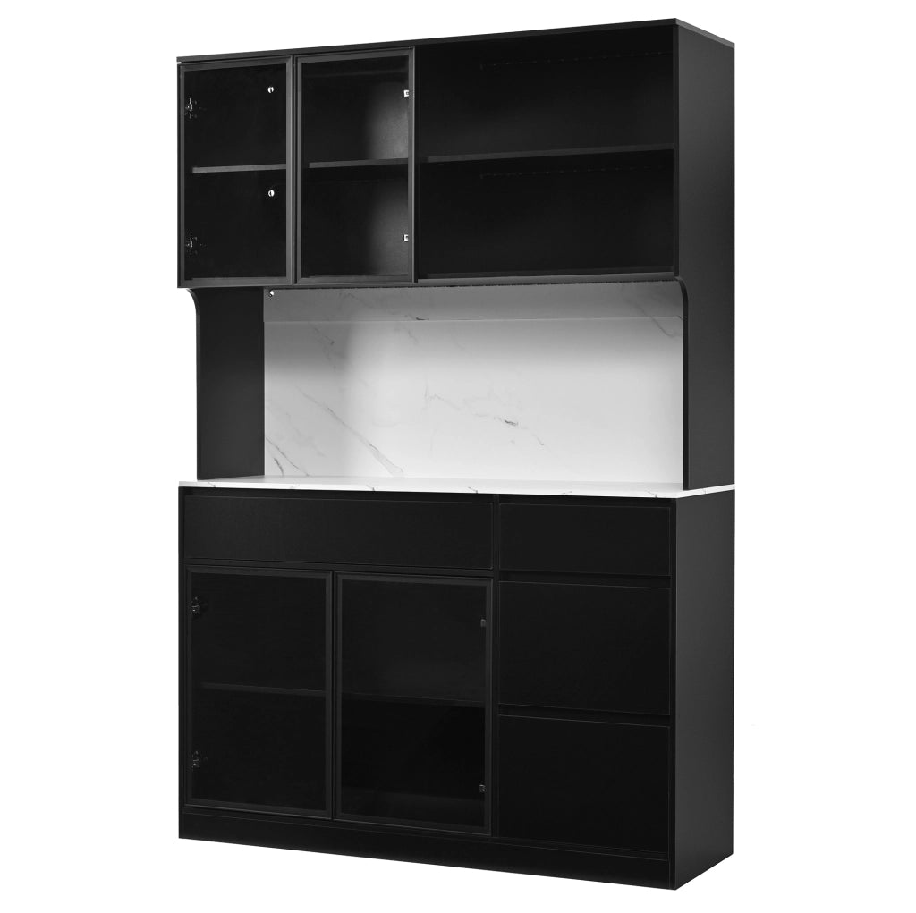 Mobile alto in MDF bianco e nero con LED e finitura marmo