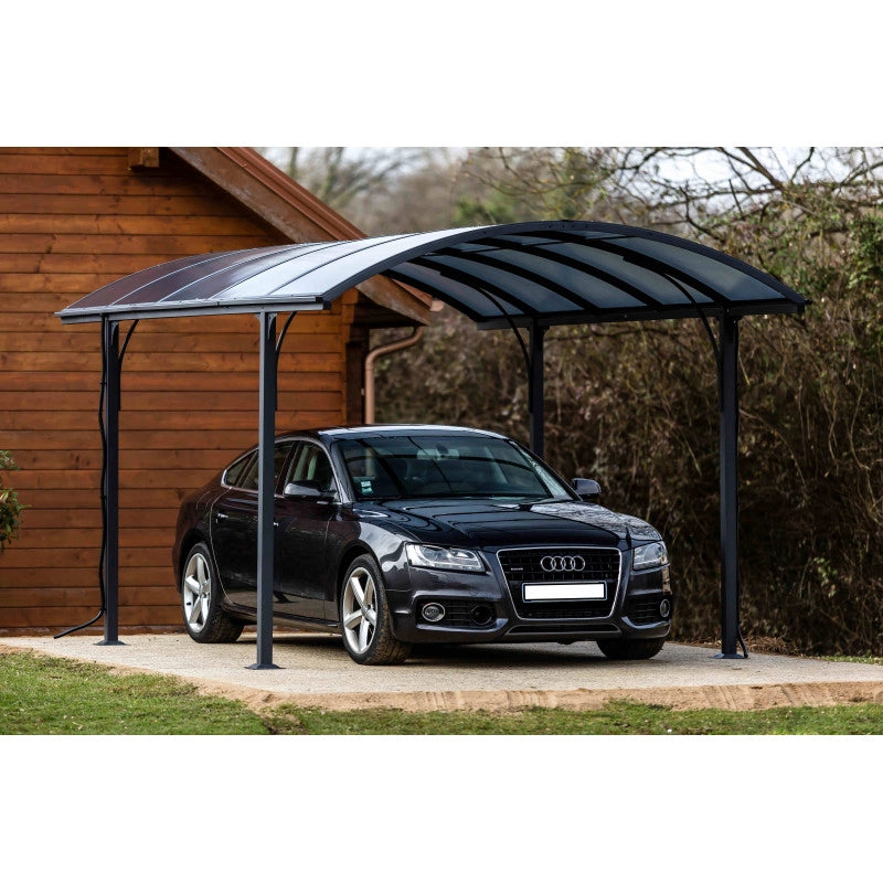 Tettoia per auto da giardino in alluminio 485x301 cm – copertura auto carport con tetto policarbonato 6 mm – grigio antracite – CAR3048ALRPT Foresta