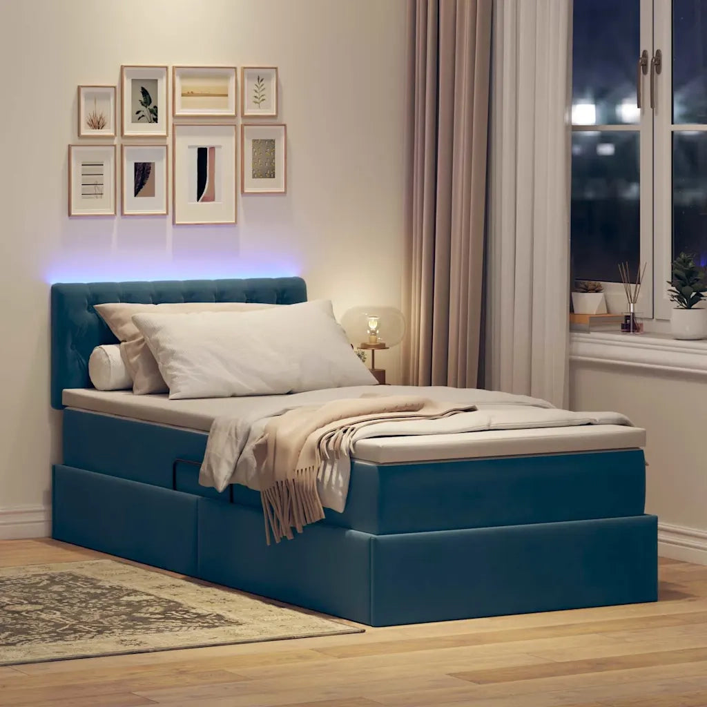 Letto con contenitore e LED Blu Scuro 100 x 200 cm Velluto