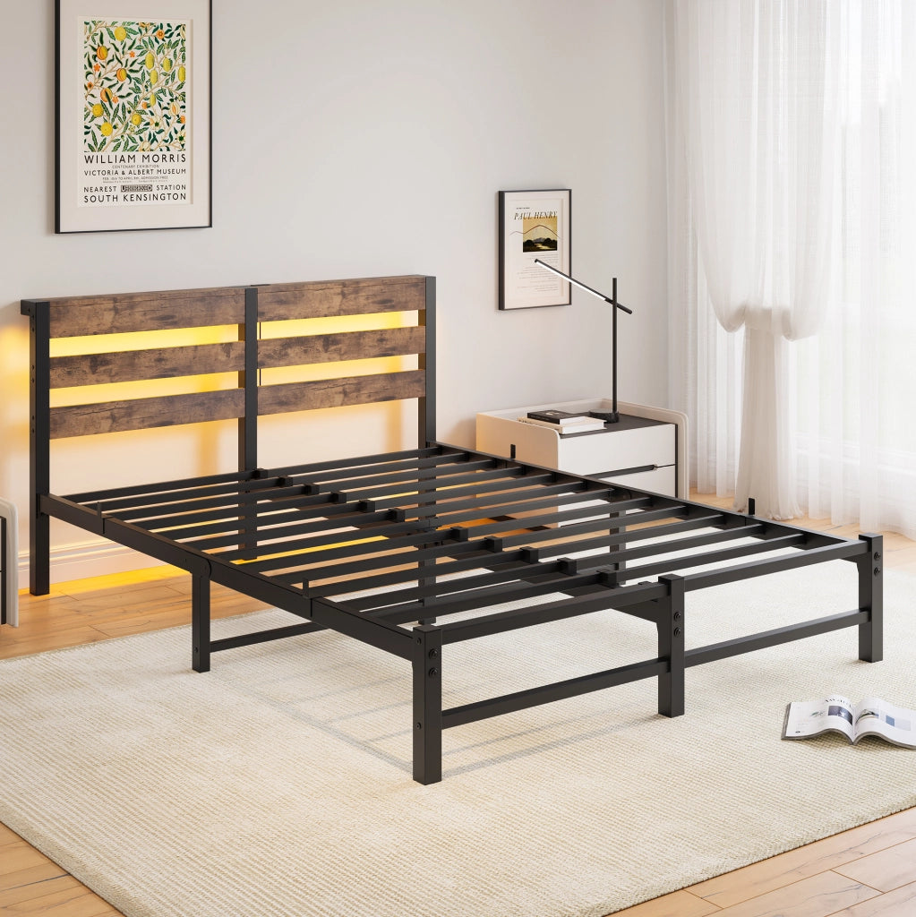 letto in metallo e legno nero marrone 140 x 200 cm