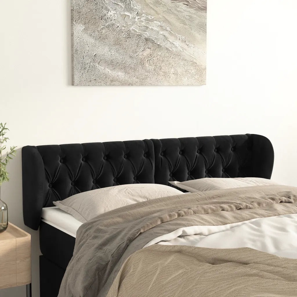 Testiera ad Orecchio-Testata con Orecchie Nera 163x23x78/88 cm in Velluto 263517
