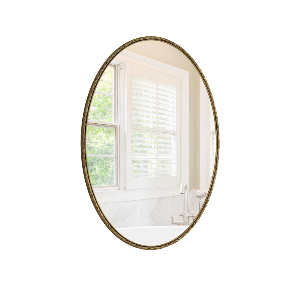 Specchio Ovale da Parete in Ferro Battuto con Effetto Antico, Cornice Dorata, per Bagno, Camera e Soggiorno