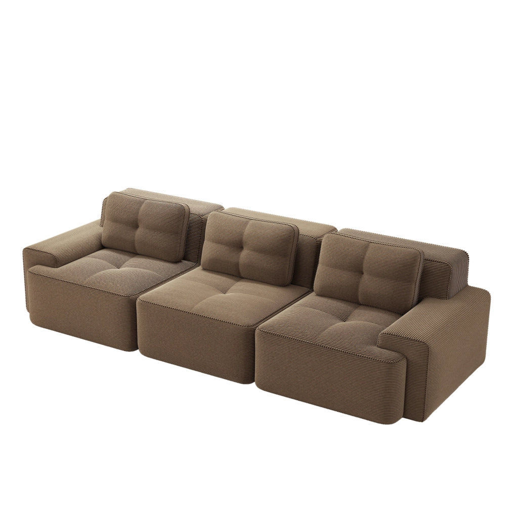 Divano modulare Cloud senza gambe in tessuto a coste marrone, 3 posti con seduta profonda da 74 cm, design componibile