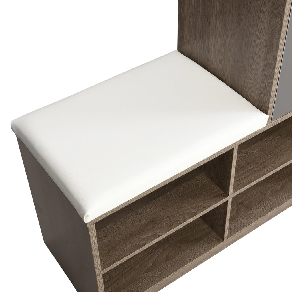Mobile scarpiera con panca e cuscino; ripiani regolabili; 140 ¡Á 35 ¡Á 110 cm; truciolare bianco