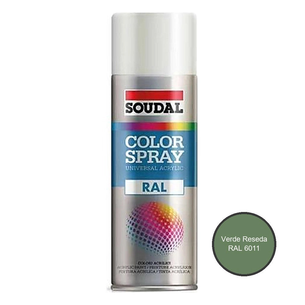 Smalto spray 100% acrilico soudal 400 ml *** colore- verde reseda ral 6011, confezione 1