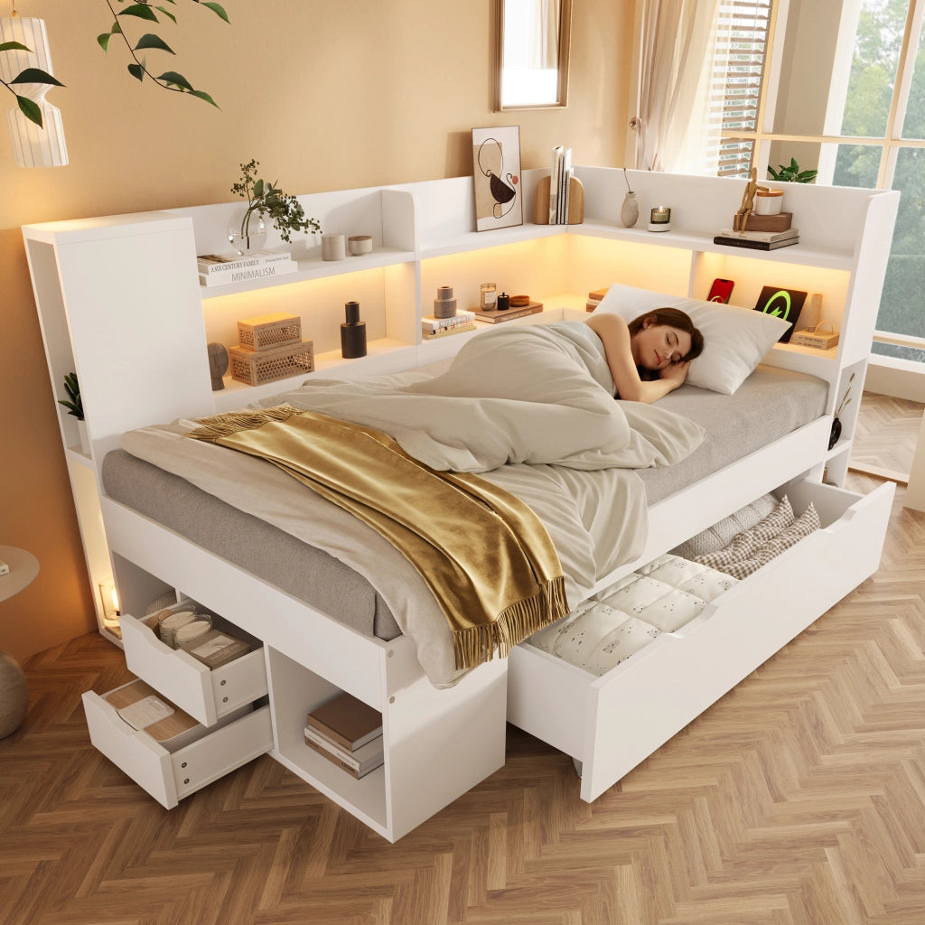 Letto singolo 90 x 200 cm bianco con illuminazione LED