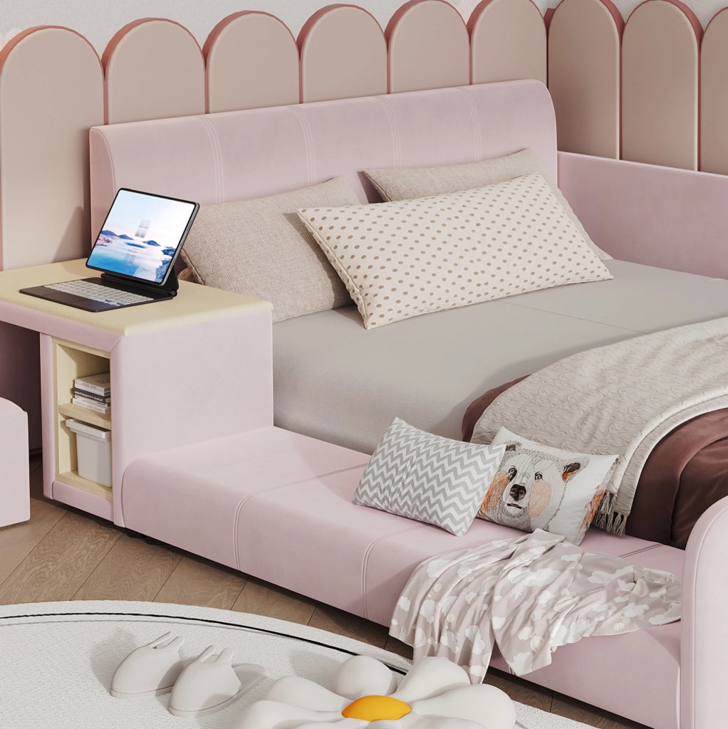 Letto imbottito per bambini con scrivania e sgabello