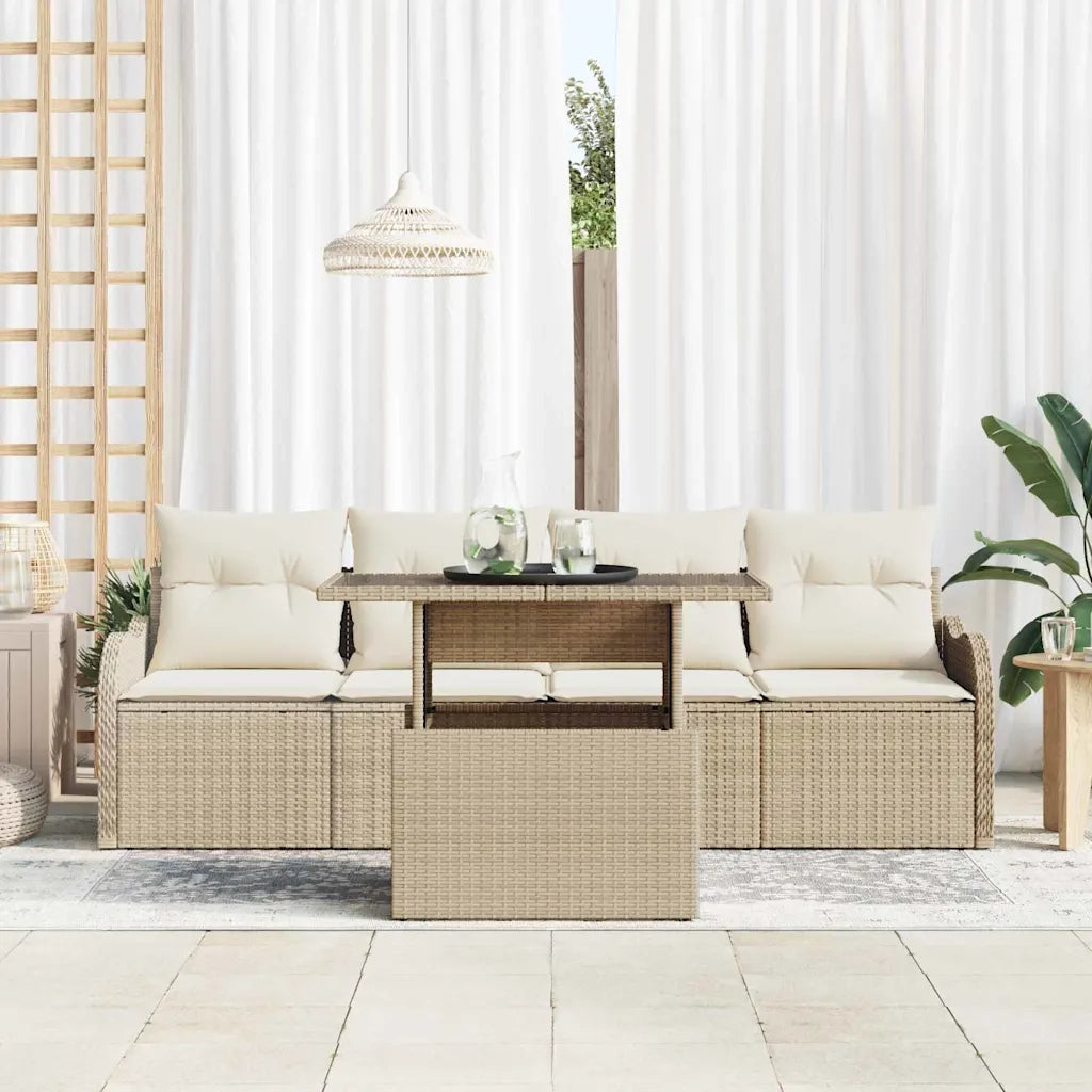 Set Divano da Giardino 5 pcs Beige Rattan in Polipropilene
