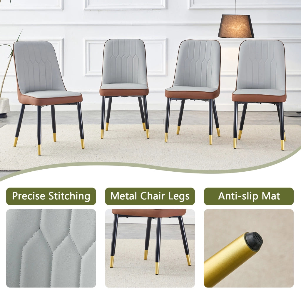 Sedia da pranzo - con schienale ergonomico e gambe in metallo - in PU - grigio chiaro e marrone