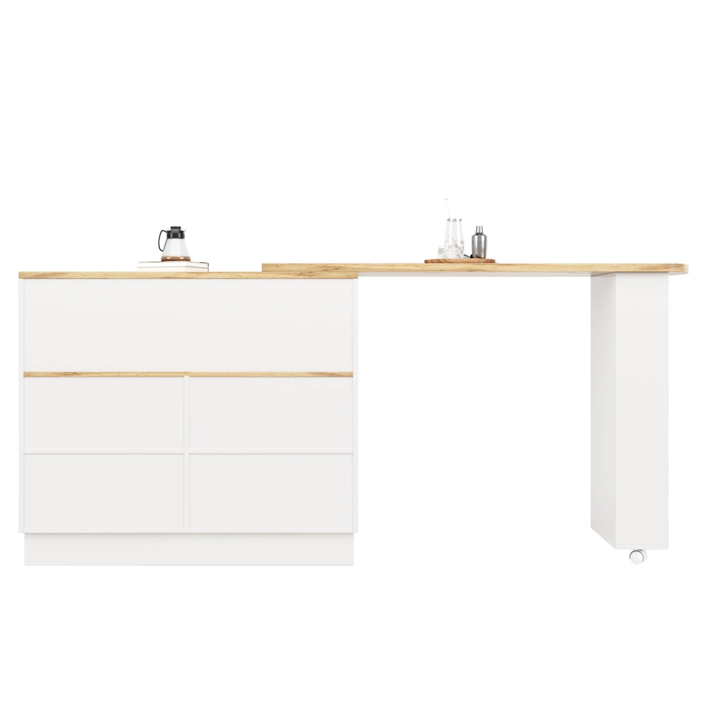 OKWISH Credenza da Cucina Girevole con Ripiani Aperti, Cassetto e Porta Scorrevole in Vetro, per Cucina, MDF, 90 x 45 x 100 cm
