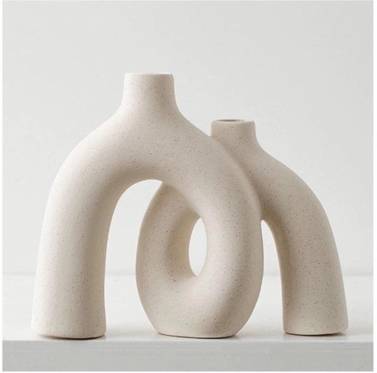 Decorative vasi ceramici bianchi crema - stile boho - set da 2