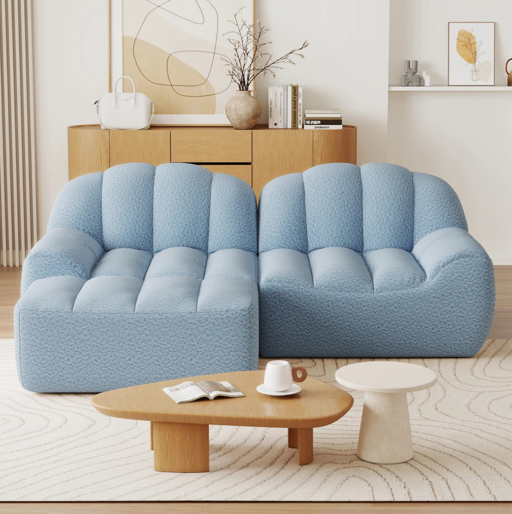 Divano angolare modulare 210x165x79 cm in tessuto blu, senza montaggio