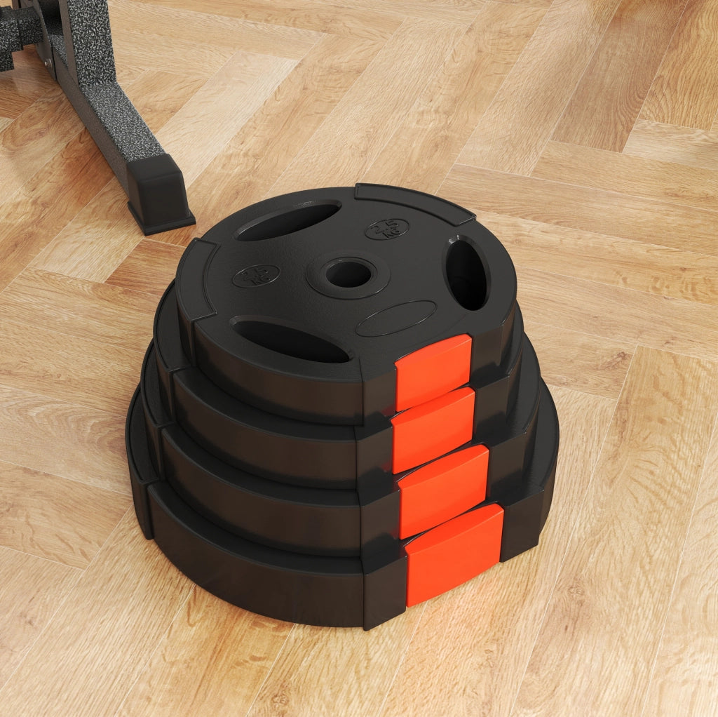 Set di 4 dischi pesi da 2,5/5 kg in plastica nera con impugnature -