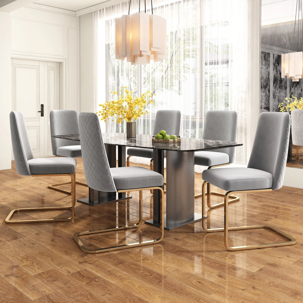 SEDIA in velluto grigio, Set da 4 pezzi
