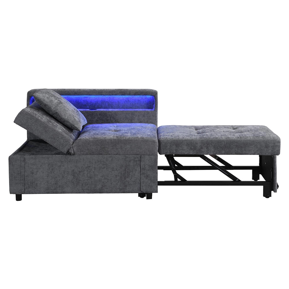 Divano letto 3 in 1 multifunzione - Xylo - tessuto lino, schienale regolabile, braccioli con LED e USB/Type-C