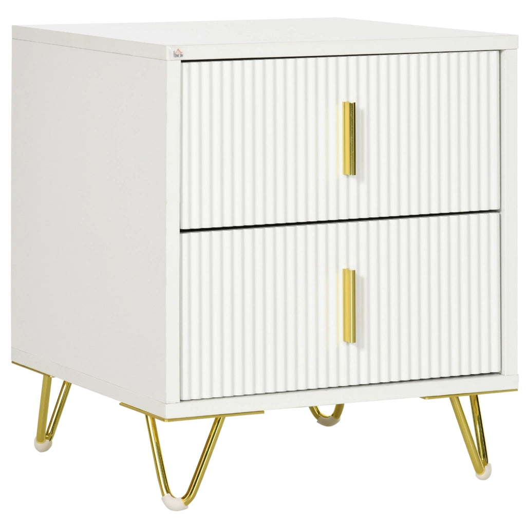 Comodino con 2 cassetti ¨C Xylo ¨C Bianco con gambe in metallo 40x40x47 cm