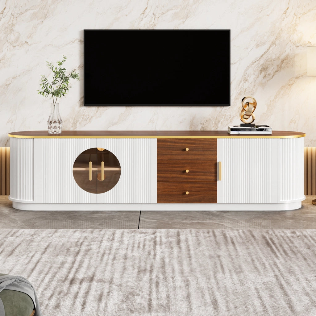 Mobile TV con 3 cassetti e 3 ante; vetro marrone; MDF bianco e gestione cavi 180 × 40 × 46 cm