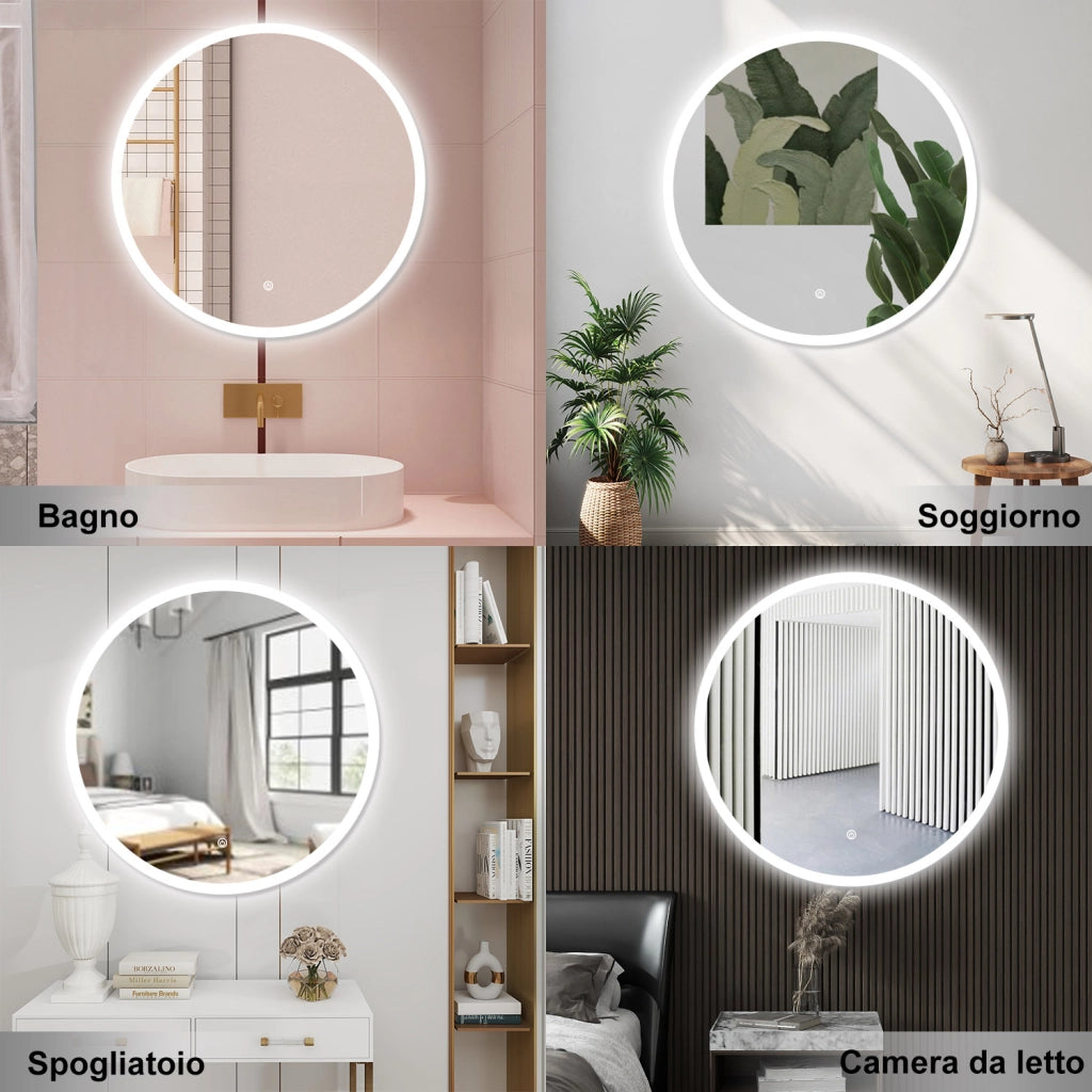 AICA Specchio da bagno 120 x 120 cm, antiappannamento, dimmerabile, interruttore touch, Funzione Memoria