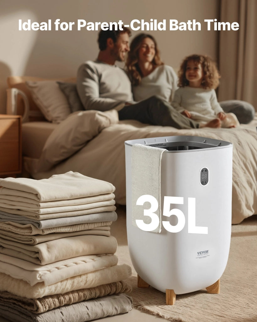 Scaldasalviette a Secchio 35 L Bianco con Schermo LED e Timer Regolabile E1672 per Casa e Bagno Pratico e Portatile