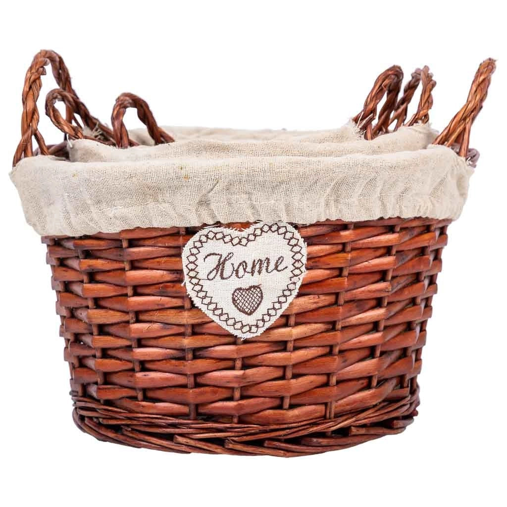 Set di 3 cestini in vimini foderati marroni