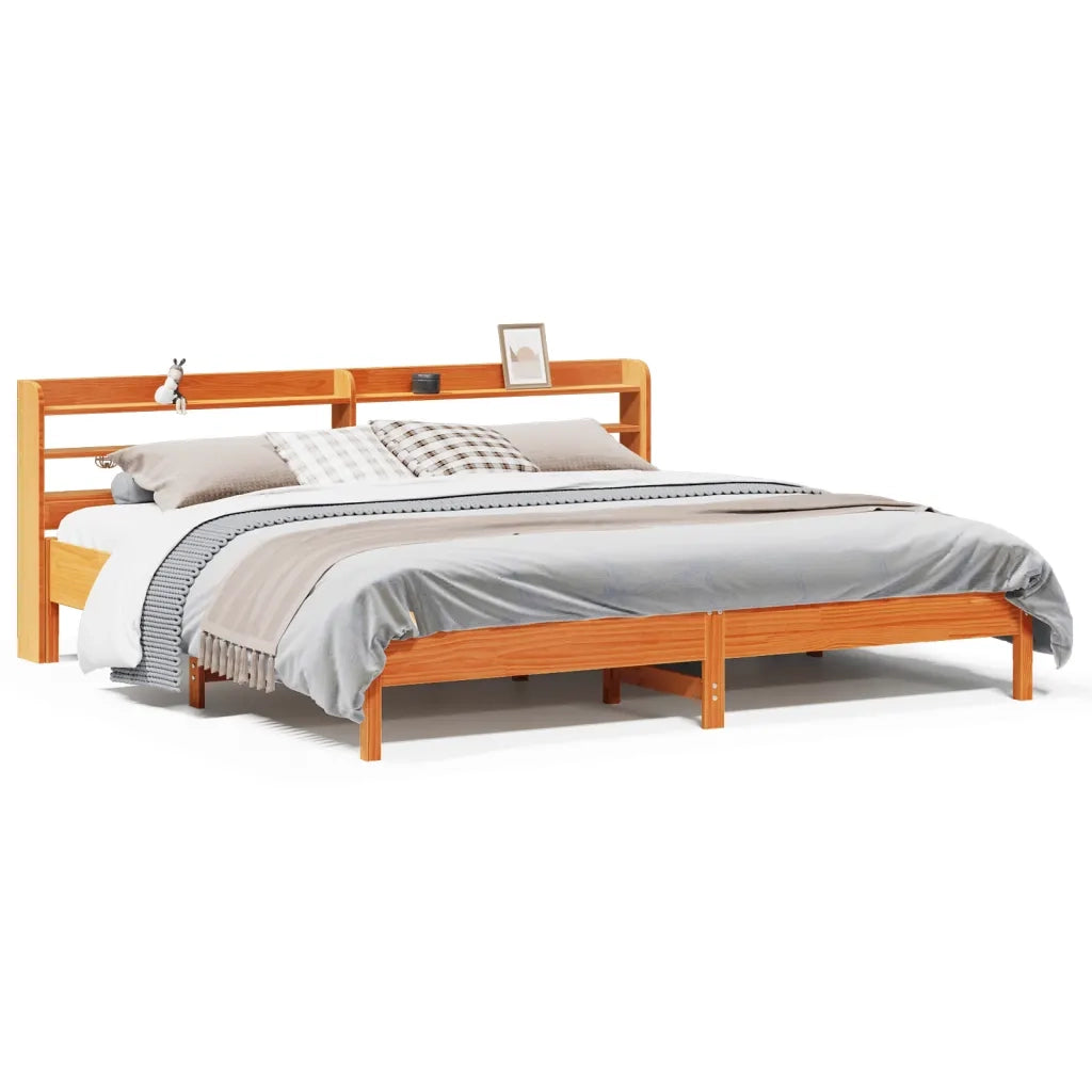 Letto senza Materasso-Struttura Letto Marrone Cera 200x200 cm in Legno di Pino 804099