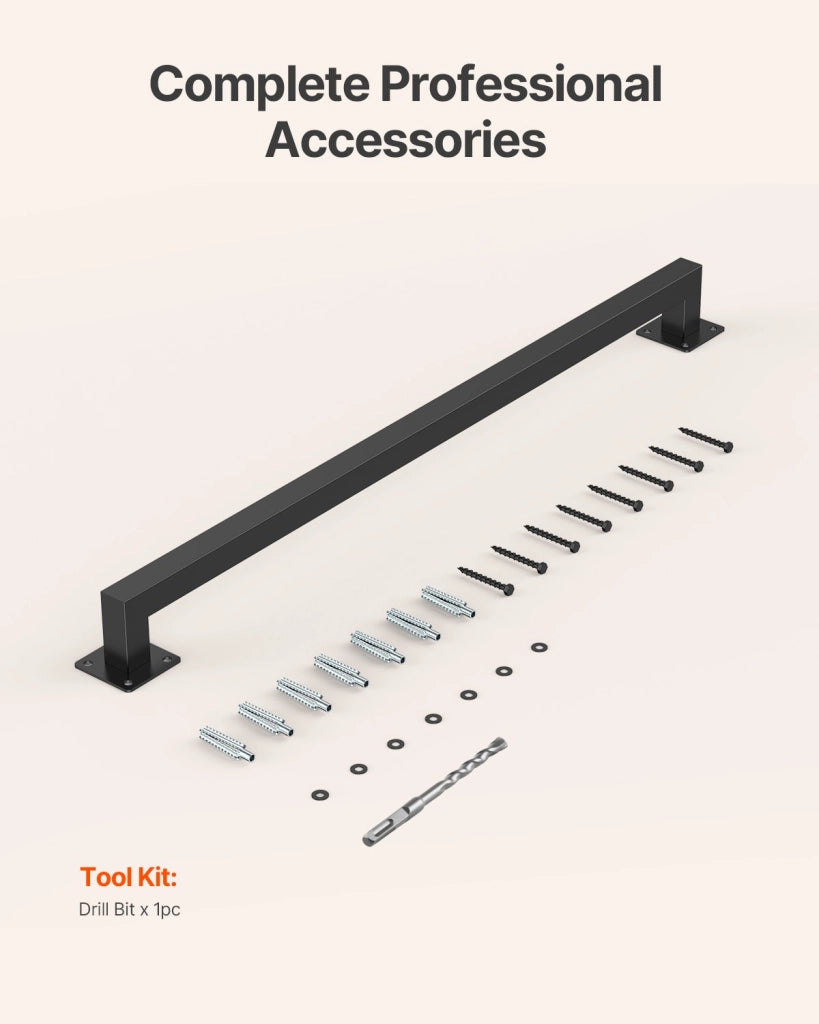Corrimano per Scale a Parete in Acciaio al Carbonio Nero 1215 mm BG-TF-4, 2 Sezioni Tubo Quadrato per Interni e Soppalco, Robusto Portata 113 kg
