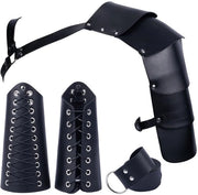 Accessori di costume medievale - Cintura di costume - Protezioni per braccio in pelle - Nero - Costume da Halloween - Adatto per adulti