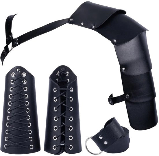 Accessori di costume medievale - Cintura di costume - Protezioni per braccio in pelle - Nero - Costume da Halloween - Adatto per adulti