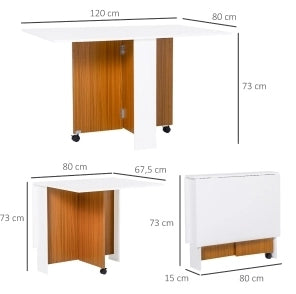 Tavolo da pranzo estensibile 120x80x73 cm in compensato bianco salvaspazio