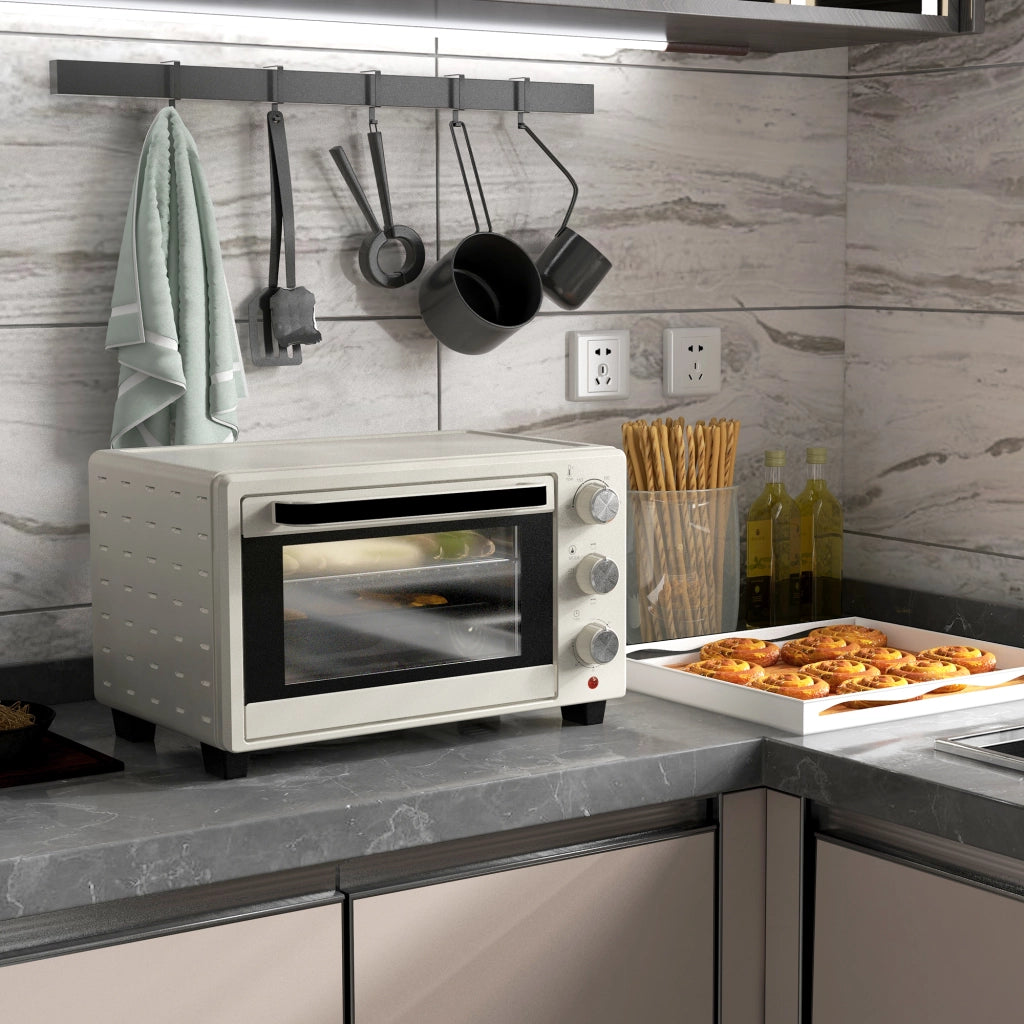 Mini Forno Elettrico 21L Fornetto Compatto da Cucina 100-230°C con Teglia e Griglia 3 Modalita Acciaio Bianco Crema
