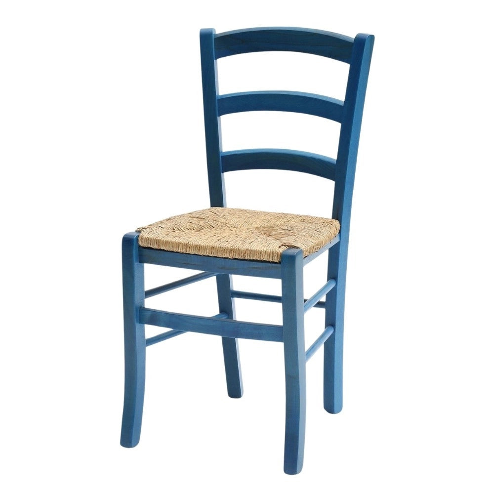 Set 2 sedie in legno di faggio con seduta paglia Venezia colore anilina celeste