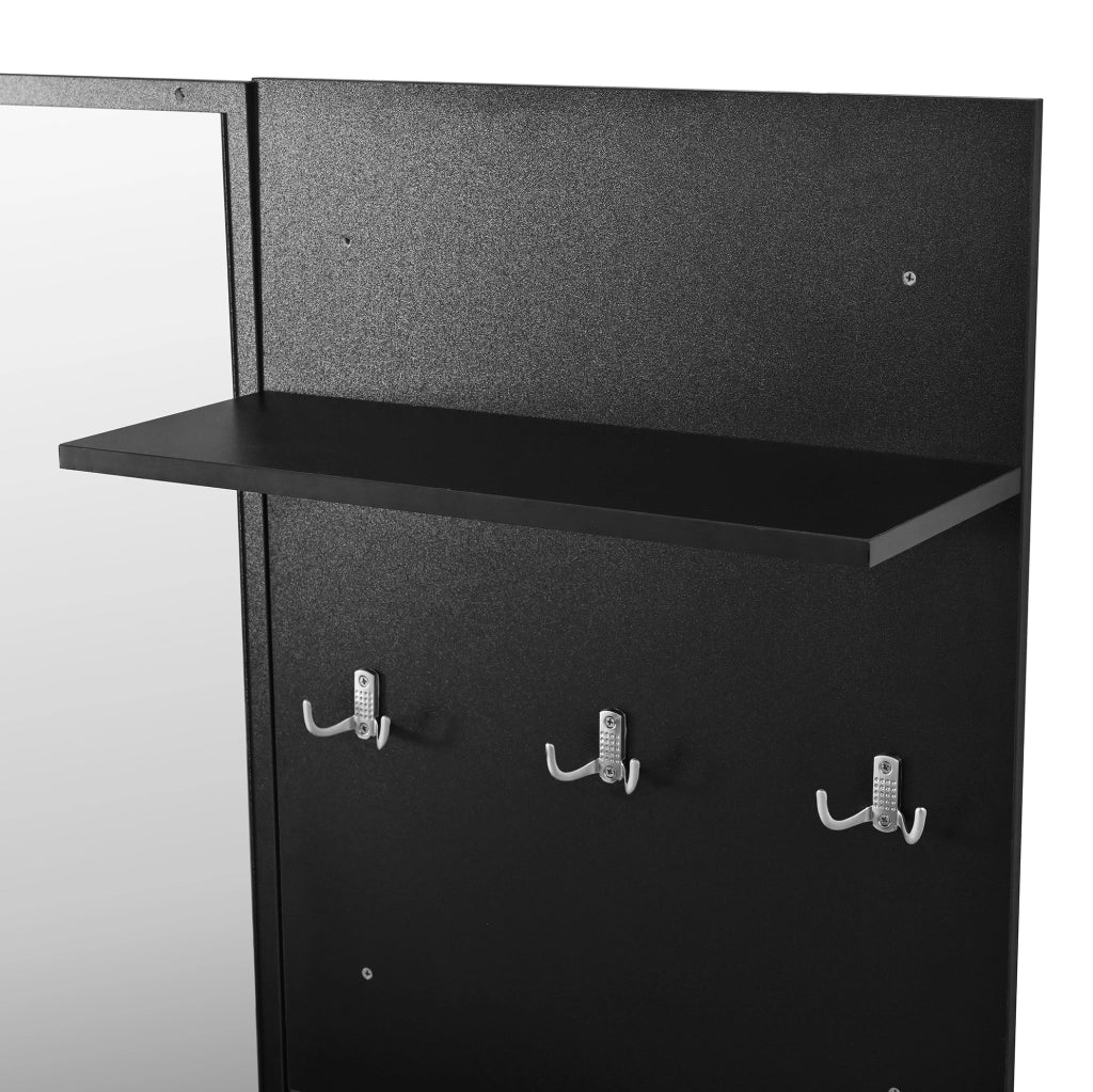 Garderoba compatta nera con specchio, panca e armadietto porta scarpe con illuminazione LED regolabile via app