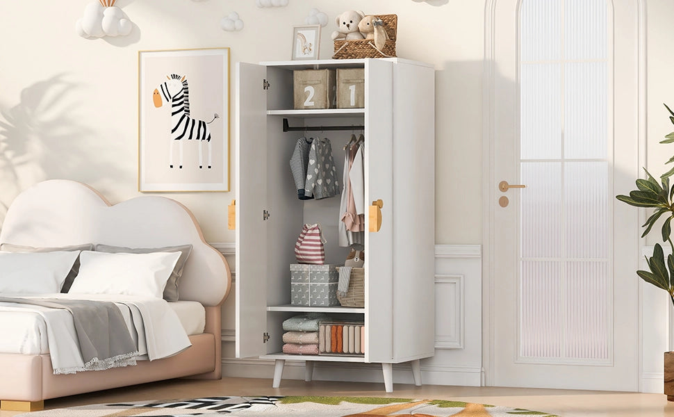 Armadio guardaroba 70x55x170 cm a 2 ante; vano appendiabiti e piedini rialzati; MDF bianco