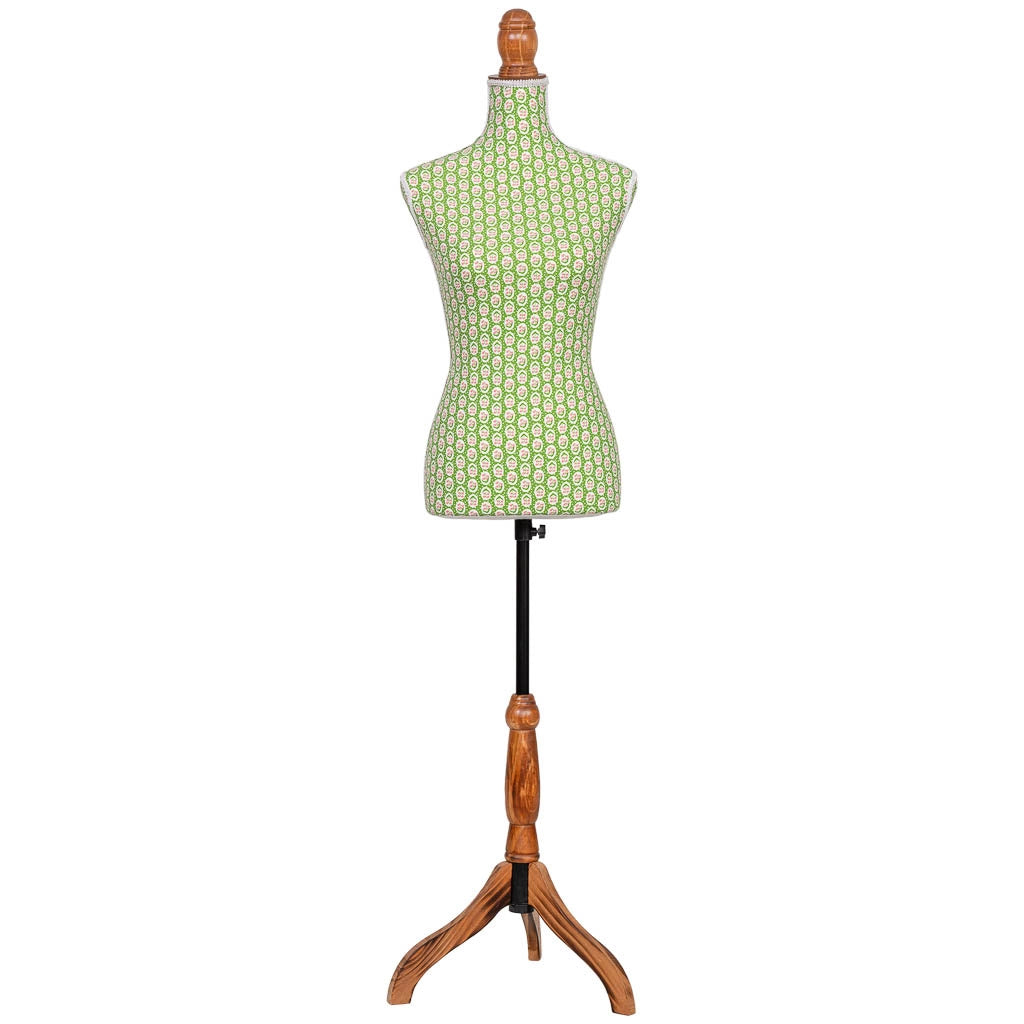 Manichino legno schiuma con tessuto verde 37.5x24x168 cm