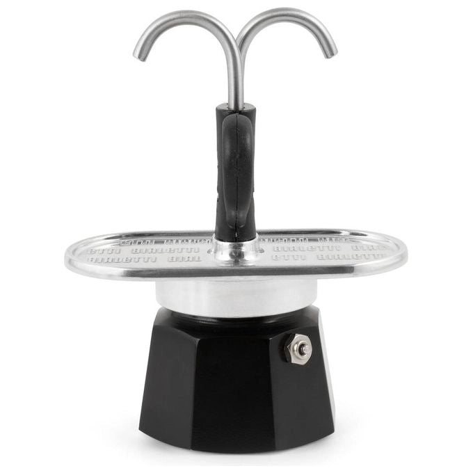 Bialetti 0007302-NP Mini Express Moka Caffettiera 2 tazze in alluminio con erogatore diretto colore Nero