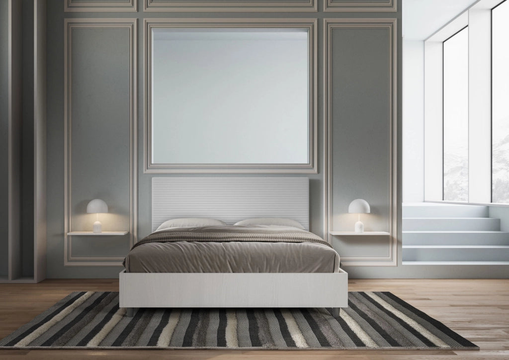 BS COM Letto matrimoniale contenitore 160x200 bianco frassino testata similpelle bianco