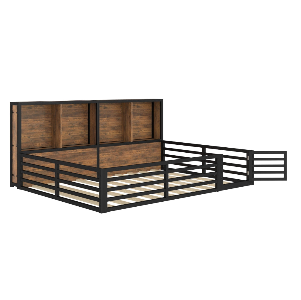 LETTO a sponde 140x200 cm Nero in Metallo e MDF con LED