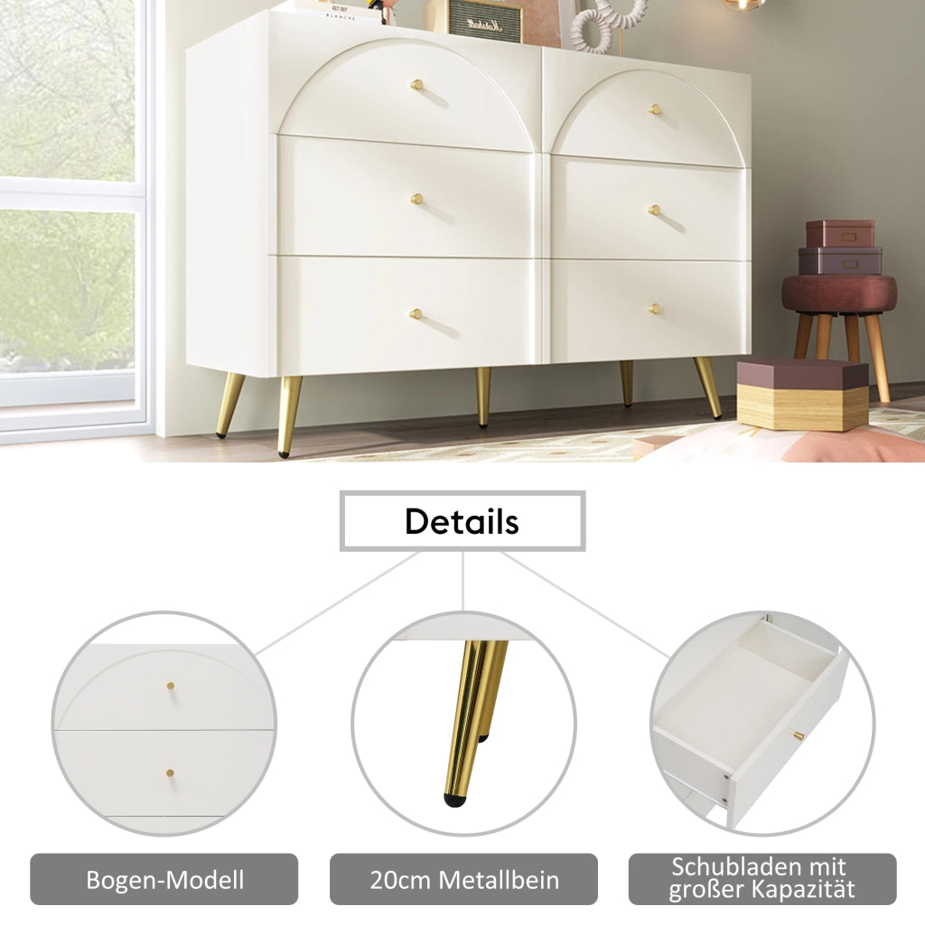 Credenza con cassetti in legno e metallo bianco crema