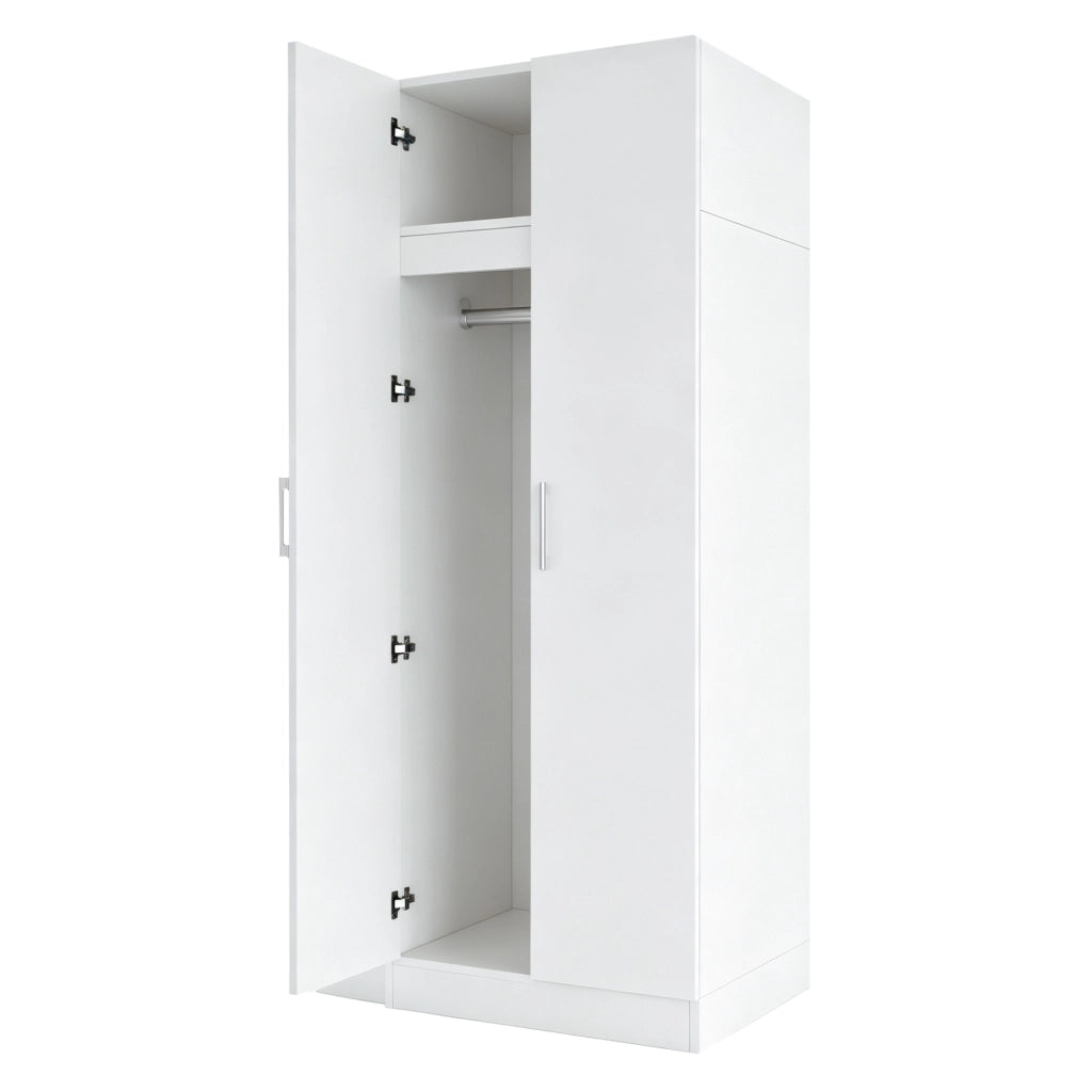 Armadio con doppia anta 90x55x170 cm, ripiani multi-livello, struttura in metallo e MDF, colore bianco
