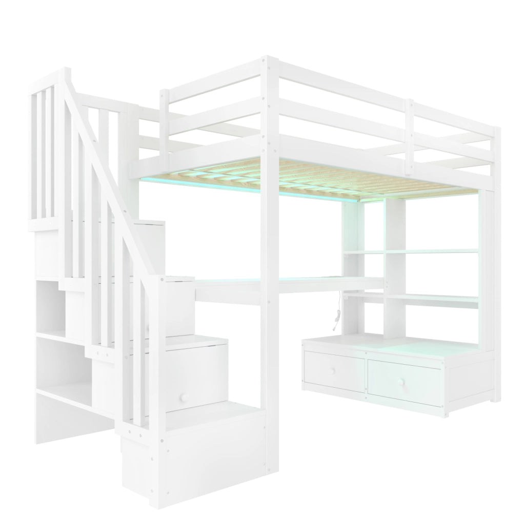 LETTO A CASTELLO 90x200 cm con Scrivania, Ripiani e Cassetti Bianco