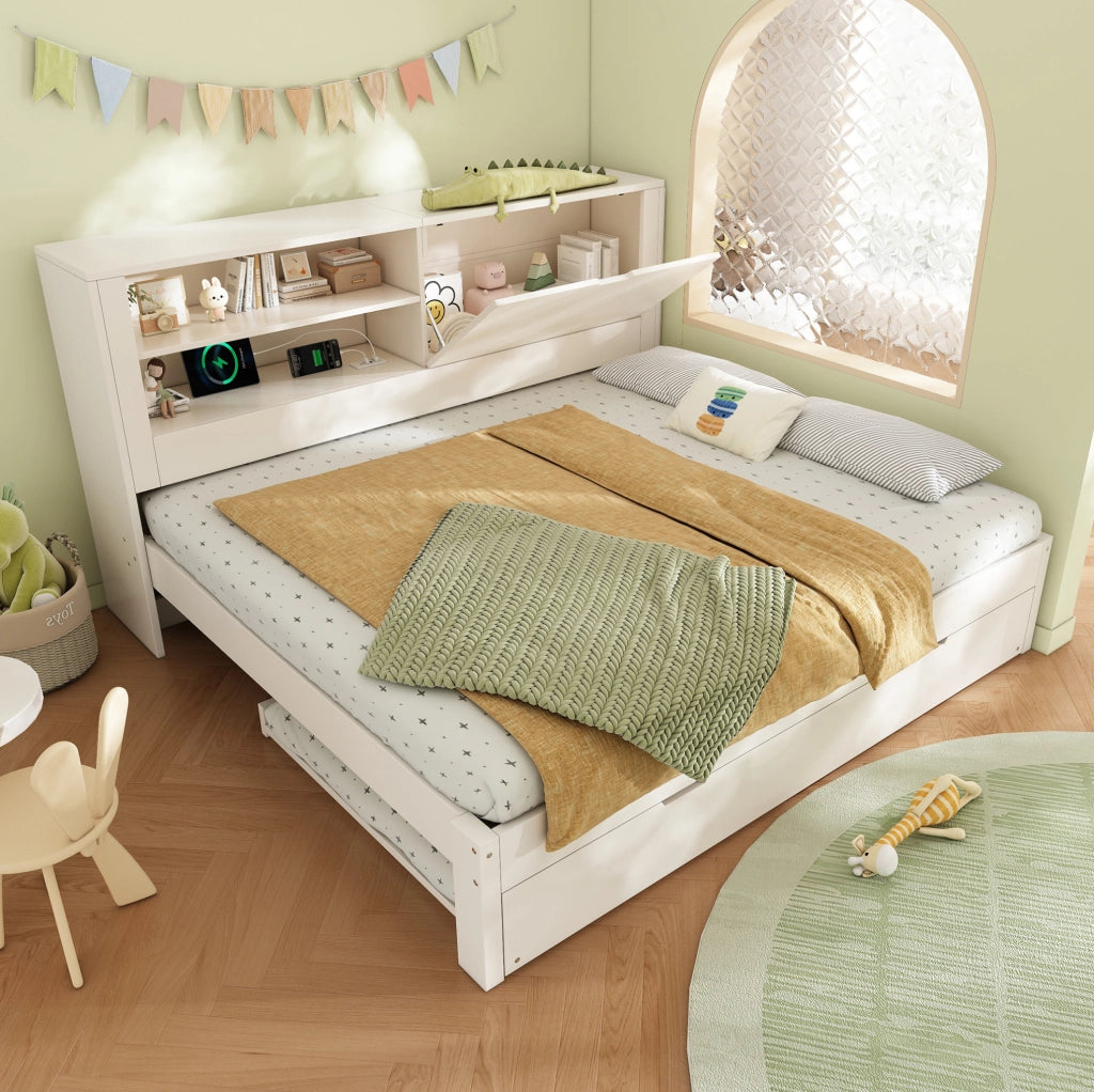 Divano letto bianco 140x190 cm con letto estraibile e contenitore