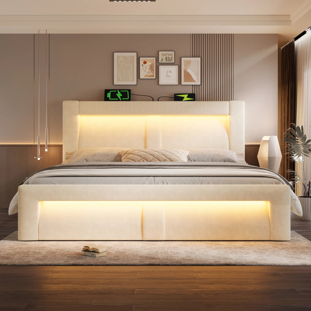 letto matrimoniale velluto beige 140 x 200 cm