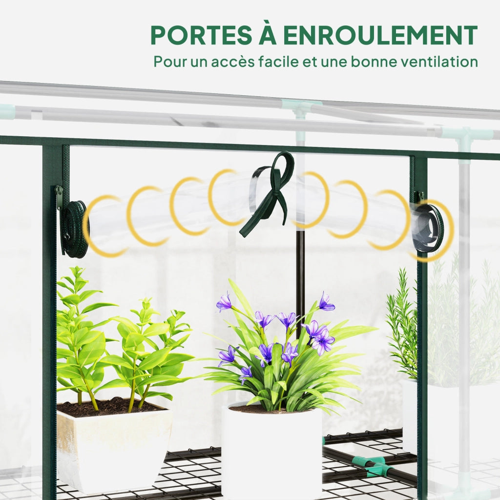 Serra da giardino e balcone con 3 ripiani 3 porte avvolgibili telo in PVC trasparente 215 x 46 x 151 cm per piante