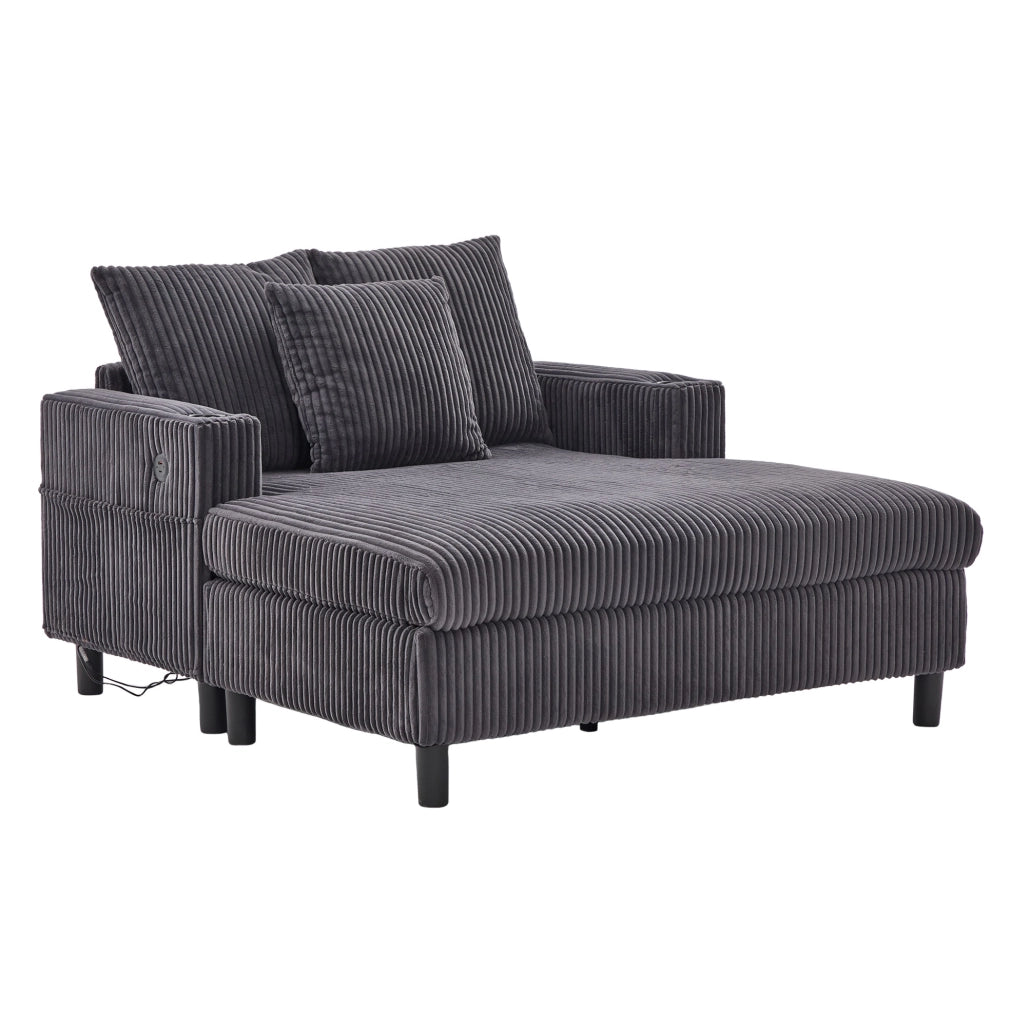 Poltrona Relax Oversize in Velluto con Luci LED, Porta USB e Portabevande, 142x128x85 cm, Carico 350 kg
