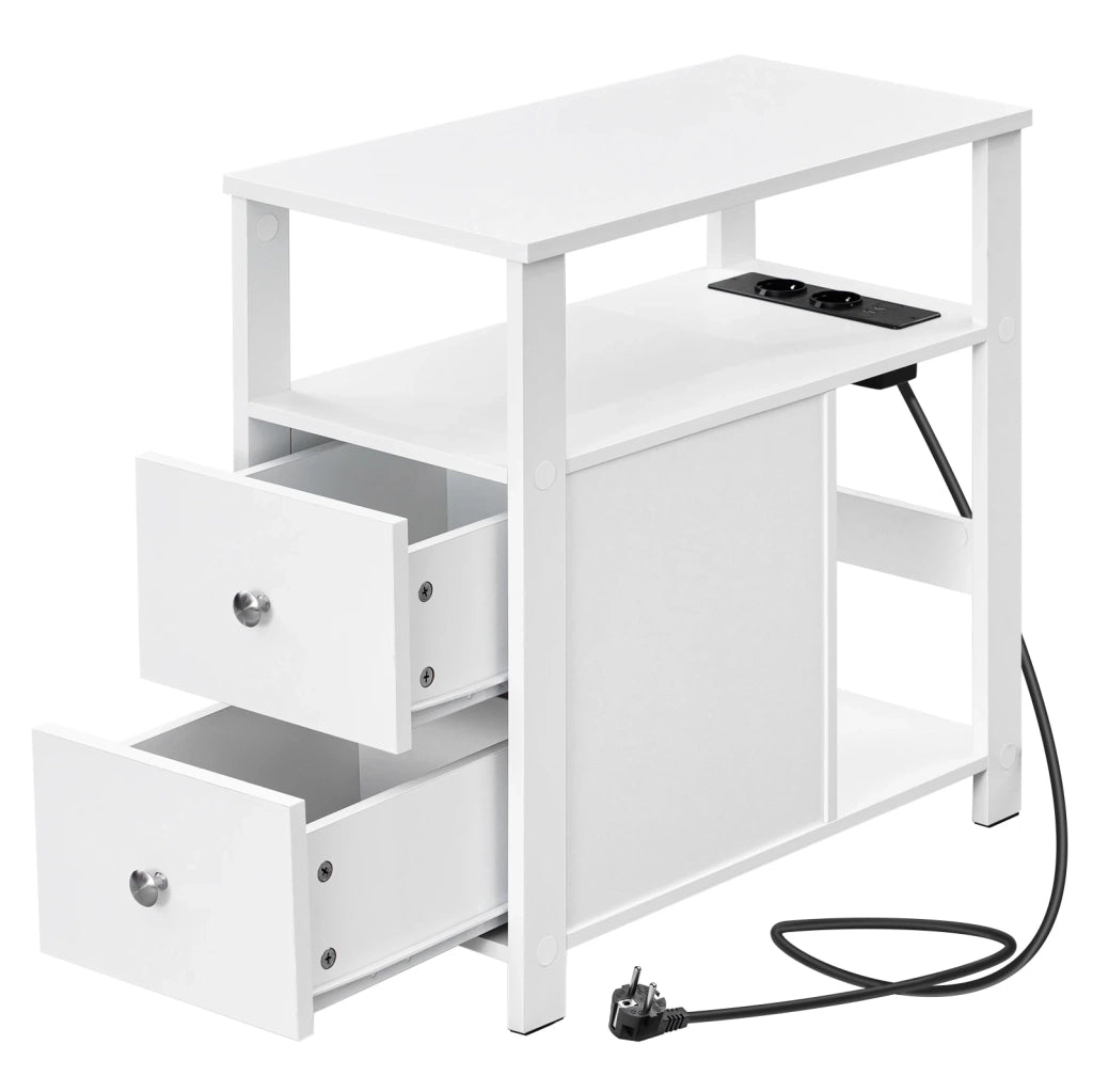 Tavolino da divano con presa 60x60x30 cm; 2 cassetti e 2 USB bianco HOMVRA