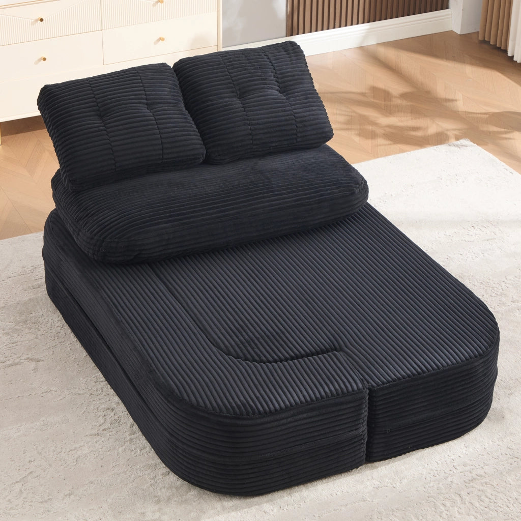 Poltrona letto 2 in 1 con braccioli rimovibili; portabevande e tasche laterali; velluto a coste nero