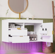 Mobile bagno sospeso 76 cm con lavabo in ceramica e LED smart bianco HOMVRA